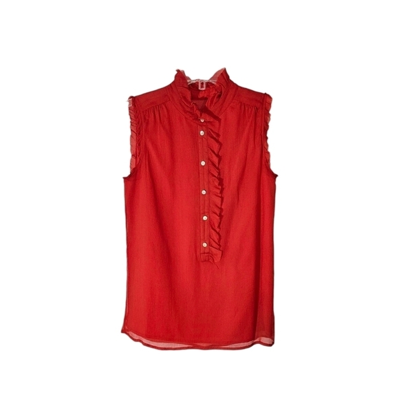 J Crew Orange-Red Ruffle Silk Sleeveless Blouse - Picture 1 of 5